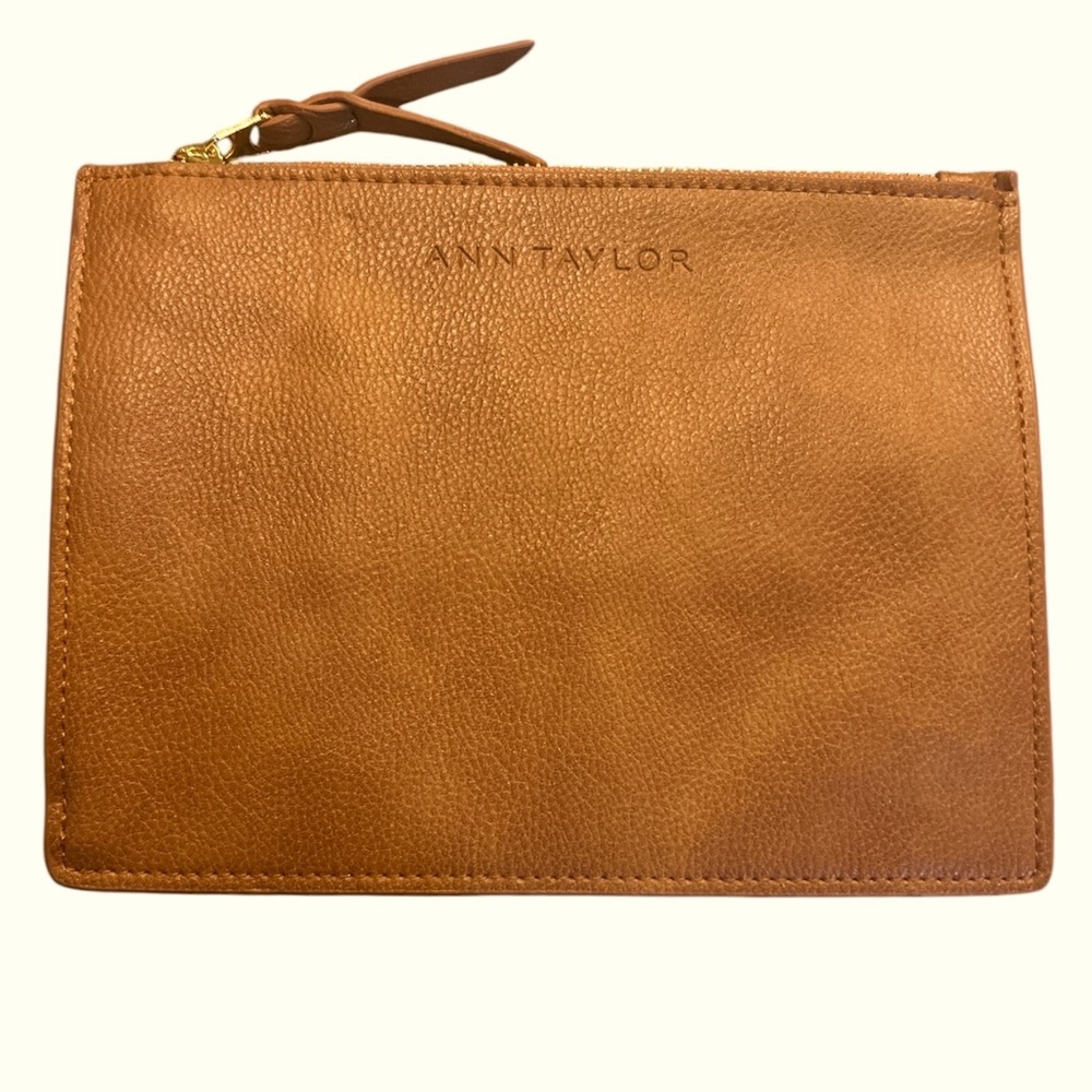 Ann Taylor Tan Clutch 
Faux Leather
6” * 8” Zippered Clutch